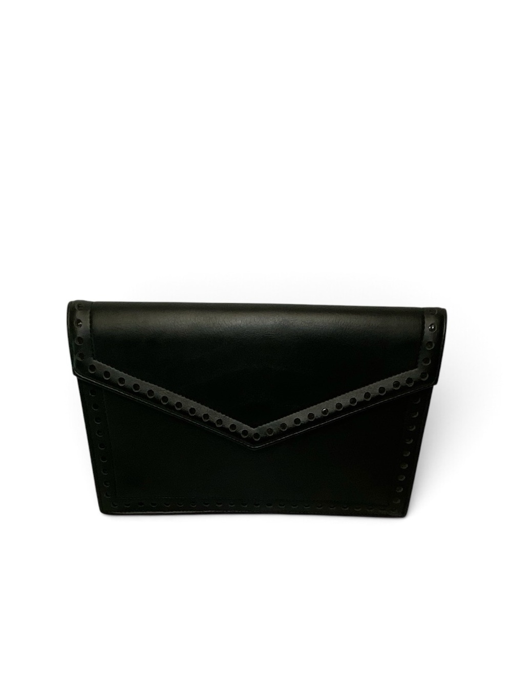 Vintage Kadin Black Perforated Envelope Clutch Gold Hardware Made in USA